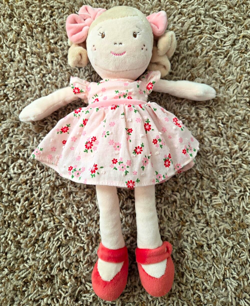 Bukowski Plush Doll Stuffed Animal Pink Floral Dress Red Shoes